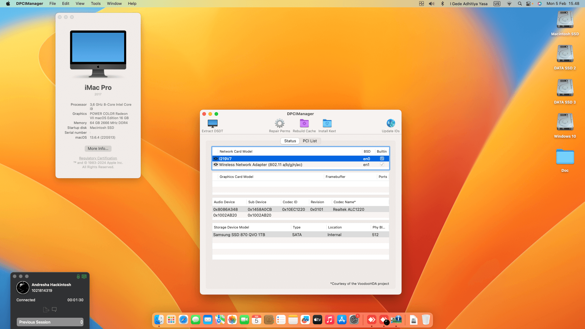 Success Hackintosh macOS Ventura 13.6.4 Build 22G513 in Gigabyte Z390 Aorus Xtreme + Intel Core i9-9900K + Power Color Radeon VII
